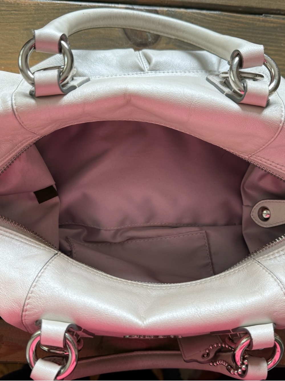 Coach Soft Pebbled Leather Satchel in Cream - Picture 2 of 5